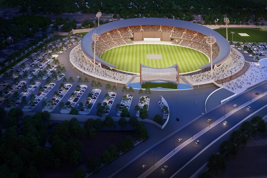 স্টেডিয়ামের মূল প্রবেশপথটি বেলপাতার আকারে দেখতে হবে। শিবের ডমরুর আদলে তৈরি হবে ভিআইপি গ্যালারি। এর বাতিস্তম্ভ বা ফ্লাডলাইটগুলিতেও শিবের ত্রিশূলের আকারে দেখা যাবে।