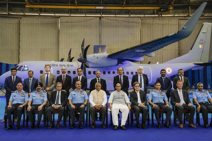 Defence Minister Rajnath Singh inducts C-295 aircraft into Indian Air Force at the Hindon Air Base