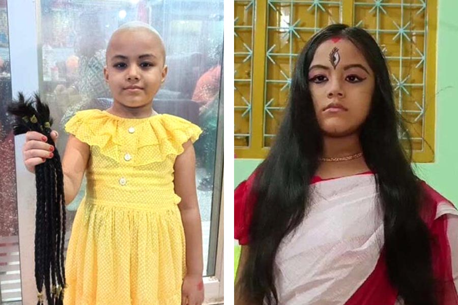 Five-year-old girl from Tripura donates her long hair for 50-year-old cancer patient .
