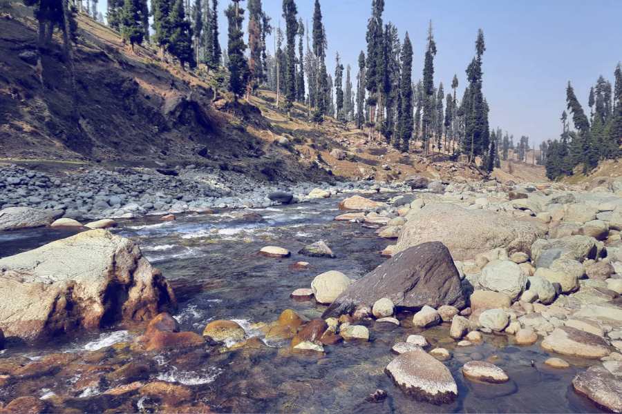  ইউসমার্গ থেকে কয়েক কিলোমিটার ট্রেক করলে দুধগঙ্গা পৌঁছে যাবেন। বড় বড় পাথর আর বোল্ডারের মধ্য দিয়ে নিরন্তর সজোরে আছড়ে পড়ছে অত্যাশ্চর্য প্রবাহ। 