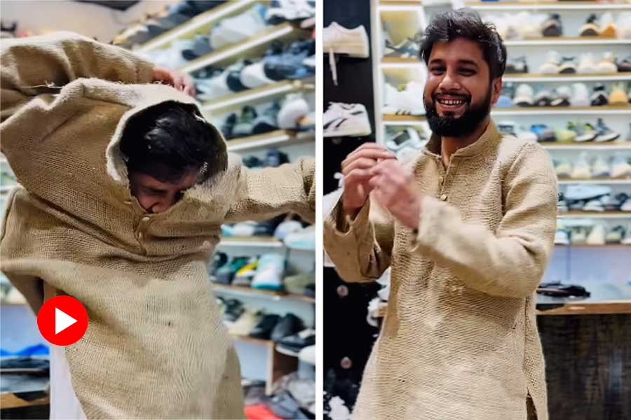 Man wears kurta set stitched from sack