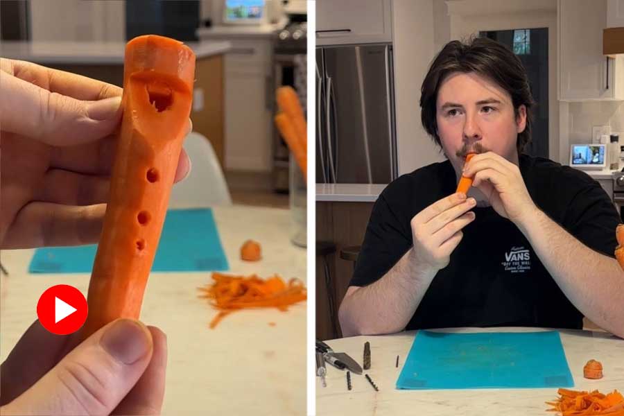 Man making a flute from a carrot and it plays like original one