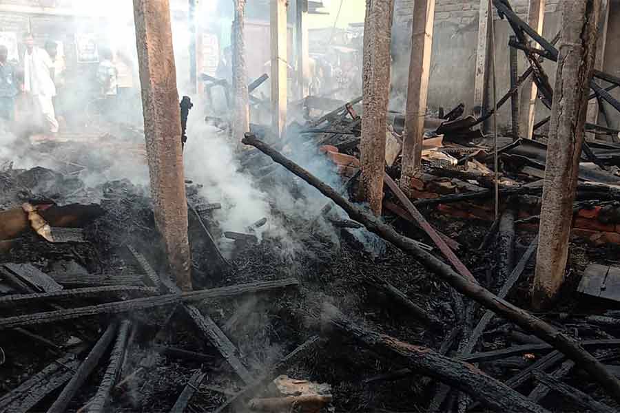 Four shops allegedly burnt and TMC, BJP alleged others in Sandeshkhali
