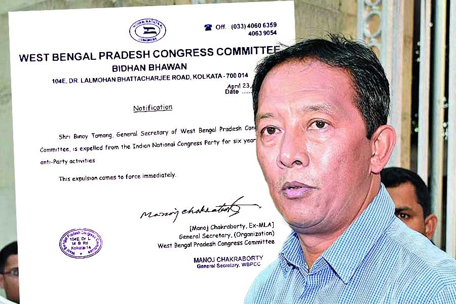 Congress expelled Binay Tamag from party for six years