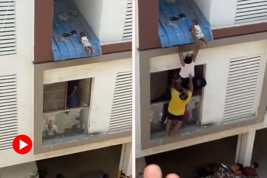 Watch Viral Video of eight month old baby falls from fourth floor to second floor  in Chennai, rescued by residents dgtl