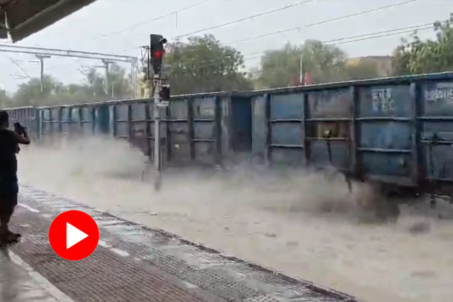 Viral video of goods train running on water logged track