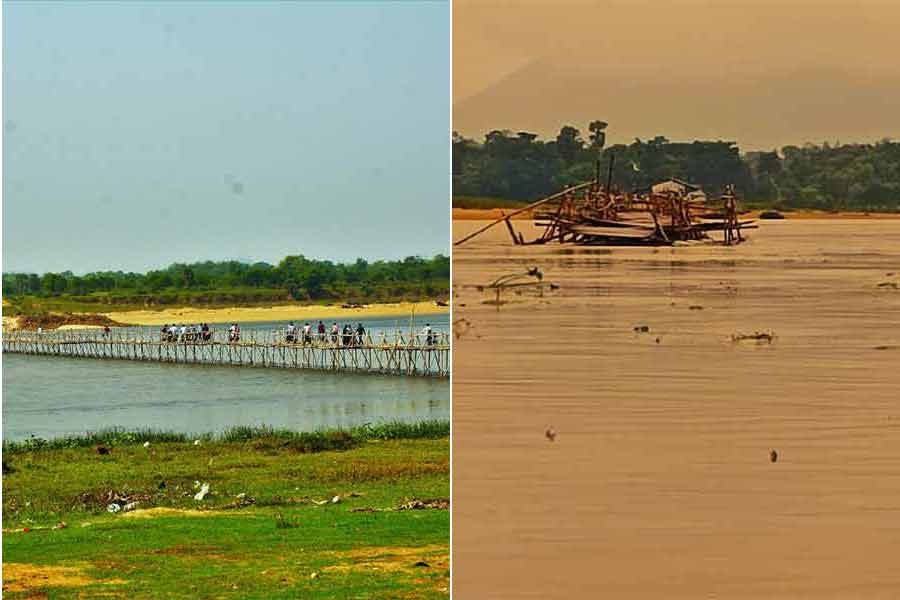 যে সেতু দিয়ে চলত পারাপার (বাঁ দিকে), সেই সতুর বর্তমান অবস্থা (ডান দিকে)।