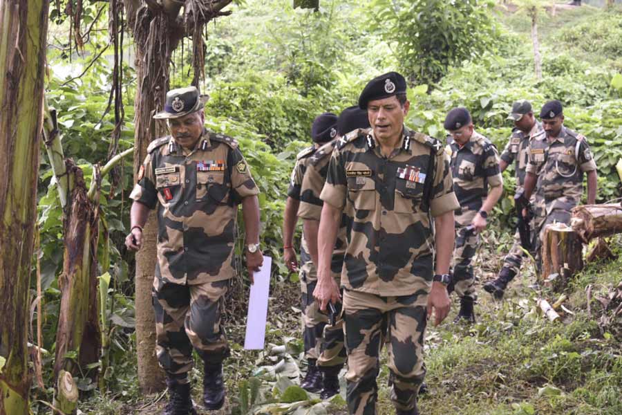 উত্তর ২৪ পরগনায় বাংলাদেশ সীমান্তে বিএসএফ কর্তারা।