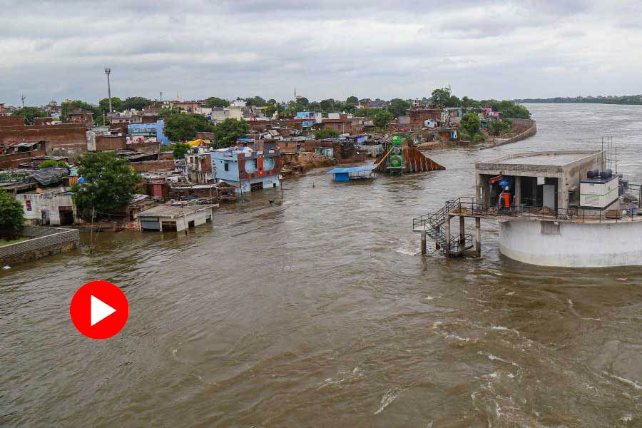 বৃষ্টিতে প্লাবিত রাজস্থান। ছবি: পিটিআই।