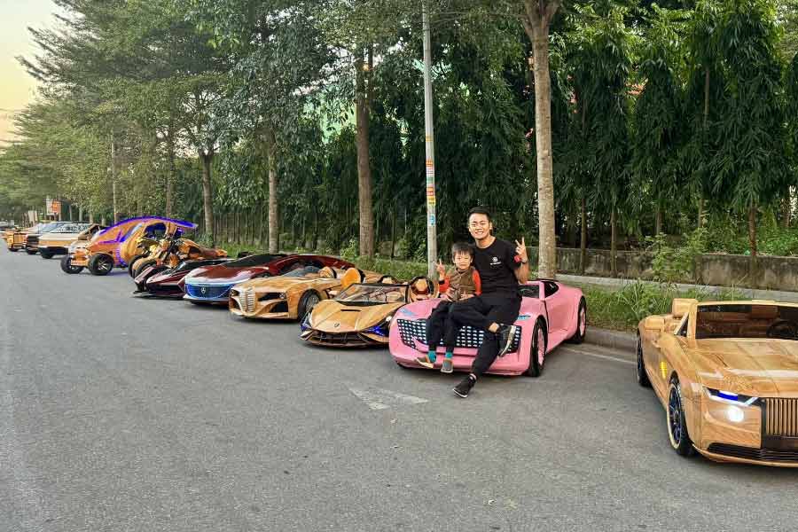 Wooden Electric replica of tesla, Audi, dad builds for his son 