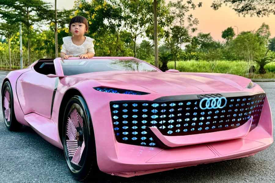 Wooden Electric replica of tesla, Audi, dad builds for his son 