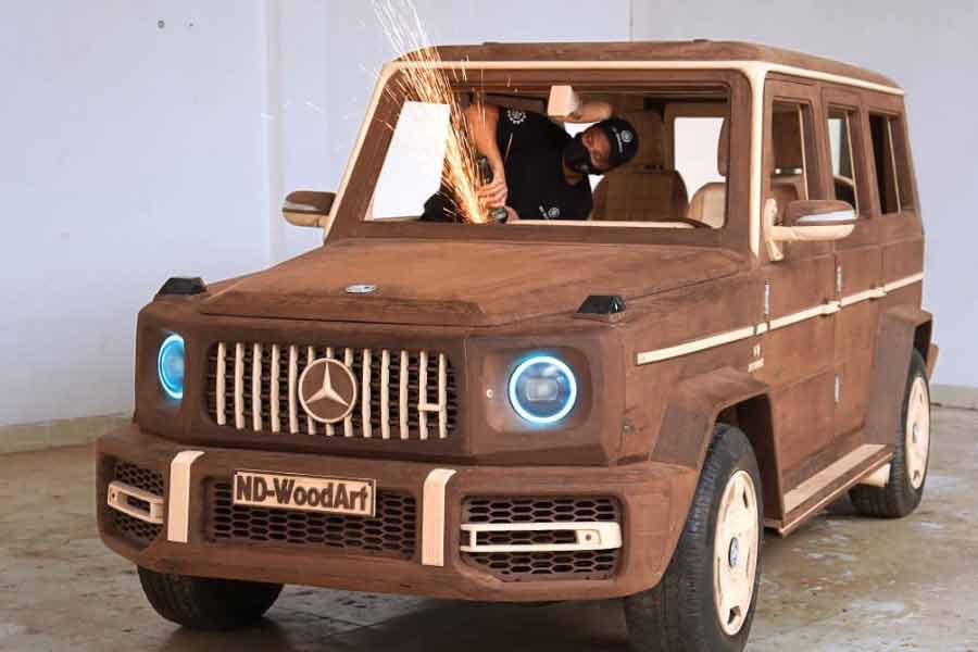 Wooden Electric replica of tesla, Audi, dad builds for his son 