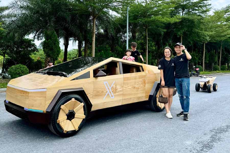 Wooden Electric replica of tesla, Audi, dad builds for his son 