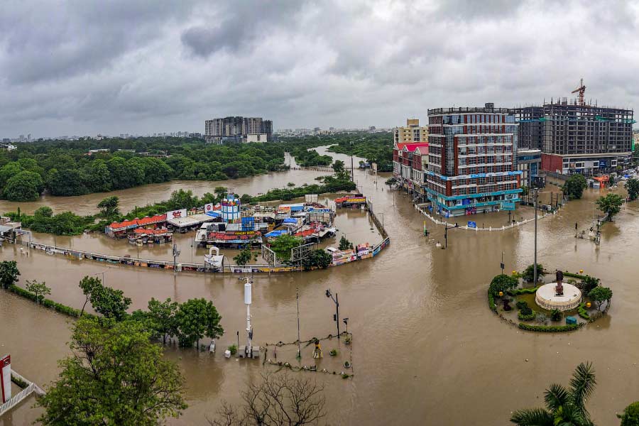 গুজরাতে বন্যার দৃশ্য।