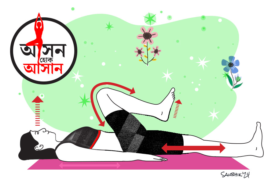 Cycling Pose Yoga, a simple leg posture in Yogasana to try before Durga Puja