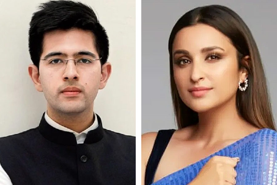 Bollywood actress Parineeti Chopra is unimpressed makes a face at husband Raghav Chadha’s joke