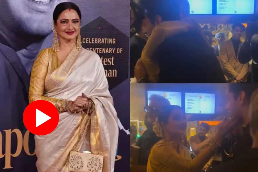 Video of Rekha hugs Agastya Nanda, grandson of Amitabh Bachchan at Raj Kapoor Film Festival in Mumbai goes viral