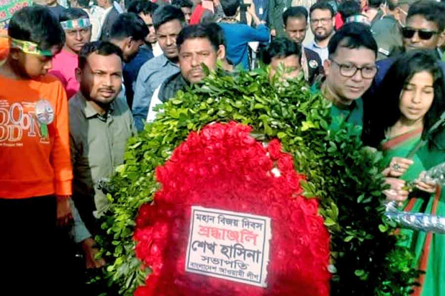 awami league workers went to the national memorial in savar, Bangladesh with flower hymns of Sheikh Hasina