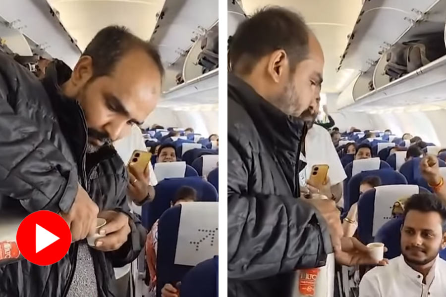 A video of two men serving tea in disposable cups on a plane went viral