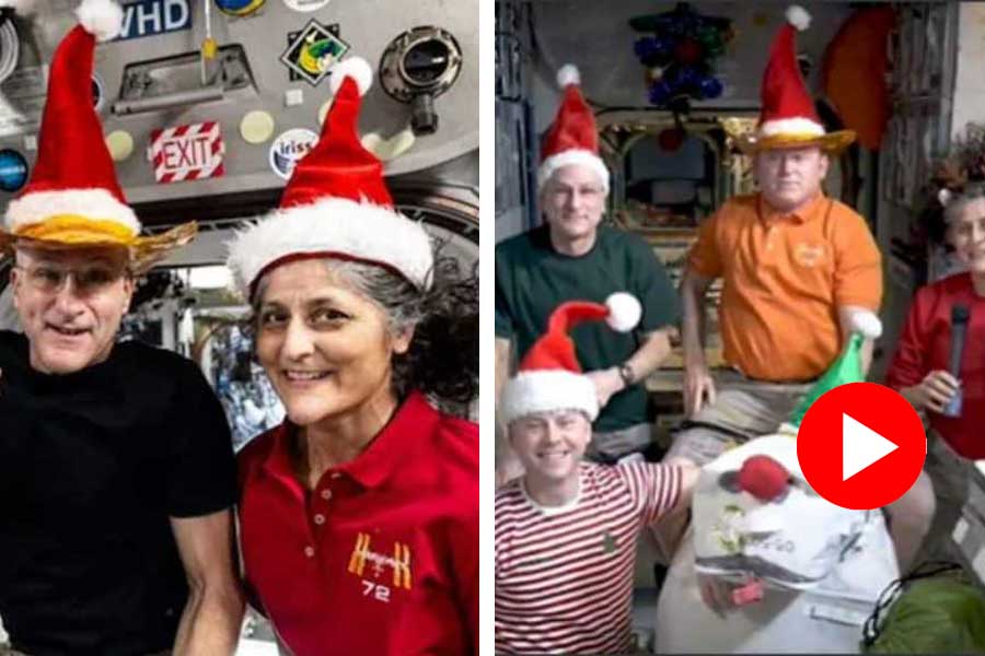 NASA astronauts Sunita Williams and Butch Wilmore celebrate Christmas on the International Space Station