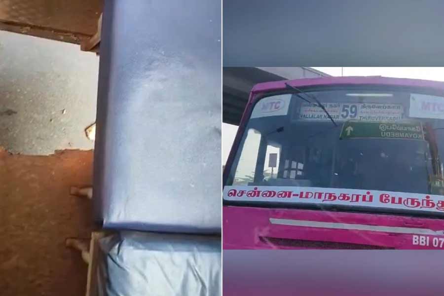 A woman survived after falling through hole in moving bus