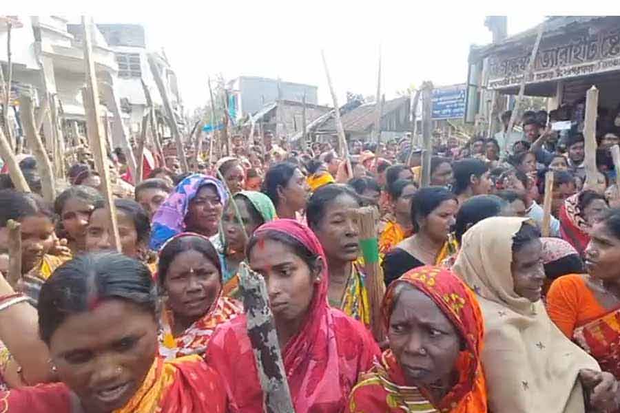 Women who were harassed in Sandeskhali joined the protest with other women in Mangalkot
