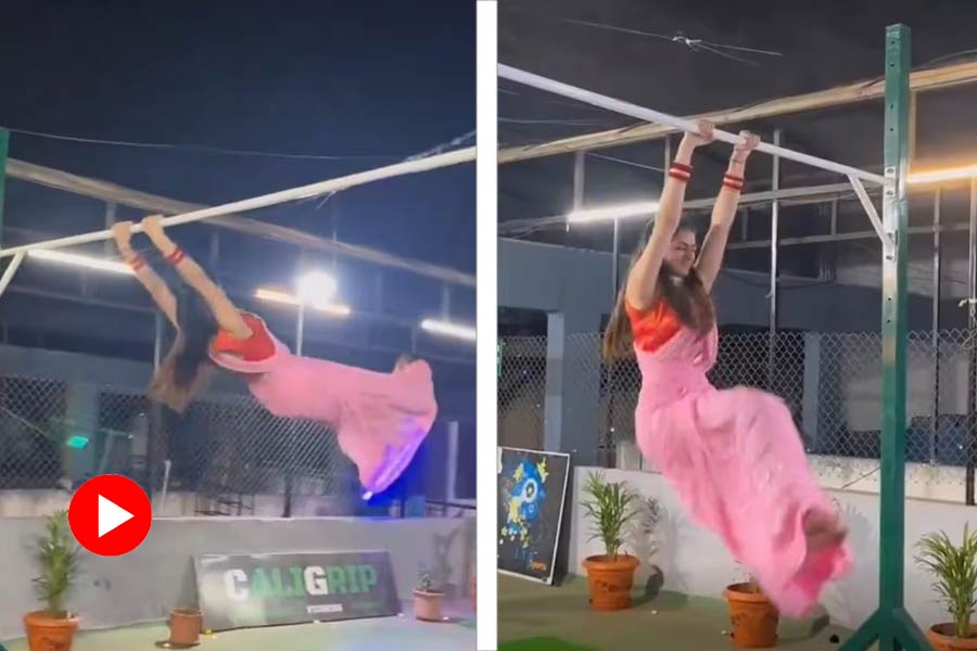 Video goes viral after a woman performing gymnastics in saree