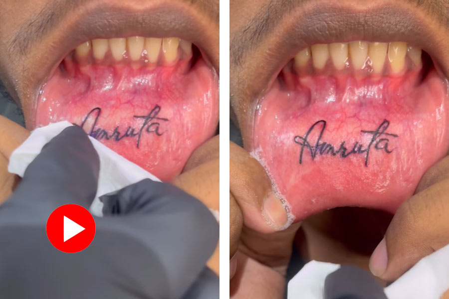 Man gets his girlfriend\\\\\\\'s name tattooed inside his lower lip