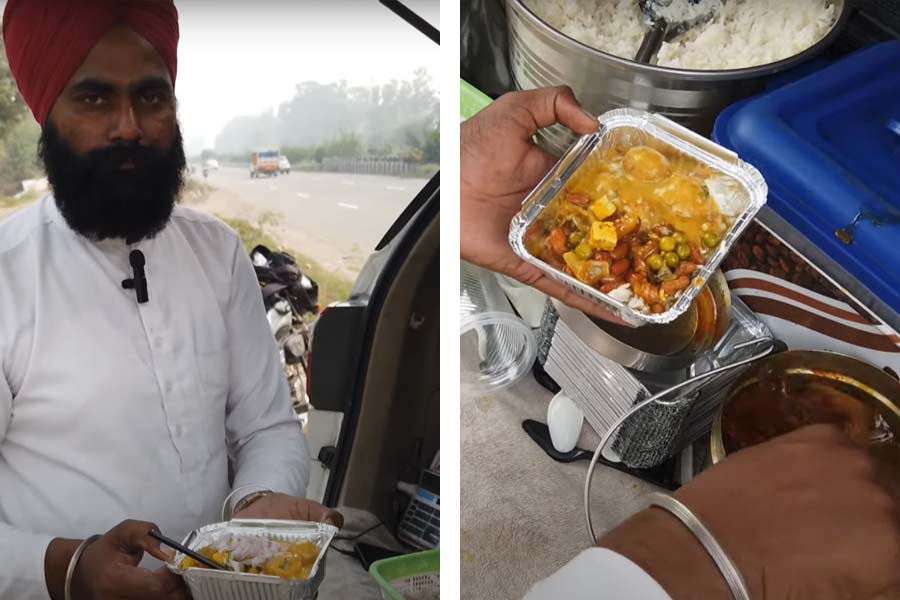 A man using Toyota fortuner as a dhaba on wheels.