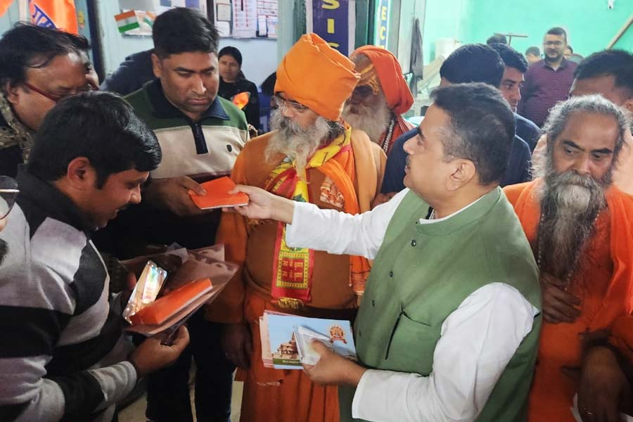 BJP leader Suvendu Adhikari have distributed the Ram Mandir invitation card at Bhabanipur