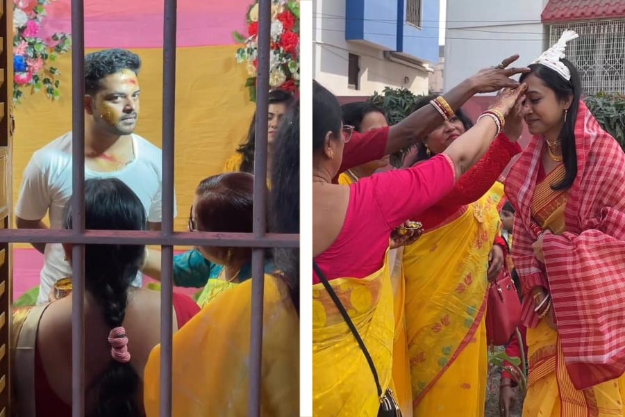 Haldi ceremony pictures of Bengali actor Satyam Bhattacharya and Saswati Sinha goes viral on social media