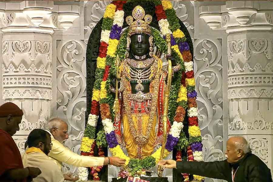 ৫১ ইঞ্চি উচ্চতার কৃষ্ণশিলা দিয়ে নির্মিত রামলালার বিগ্রহ ছিল আপাদমস্তক গয়নায় মোড়া। রামলালার মাথায় শোভা পাচ্ছিল সোনার মুকুট। বিশেষ ভাবে সকলের নজর কাড়ে এই মুকুটটি। 