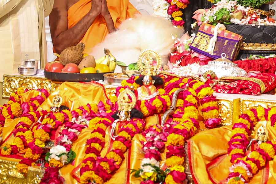 রামলালা শিশু। তাই তার সামনে রাখা রয়েছে রুপোর খেলনা। যেমন রুপোর ঝুনঝুনি, হাতি, উট, ঘোড়া, গাড়ি, লাট্টু। নেপথ্যে রয়েছে সোনার ছাতা।