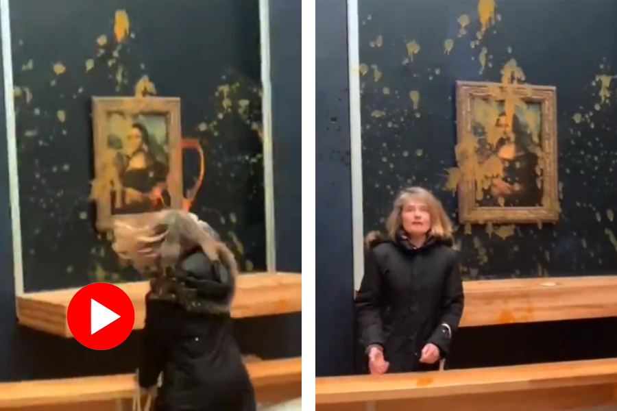 Climate activists throw soup at glass protected Mona Lisa painting in France
