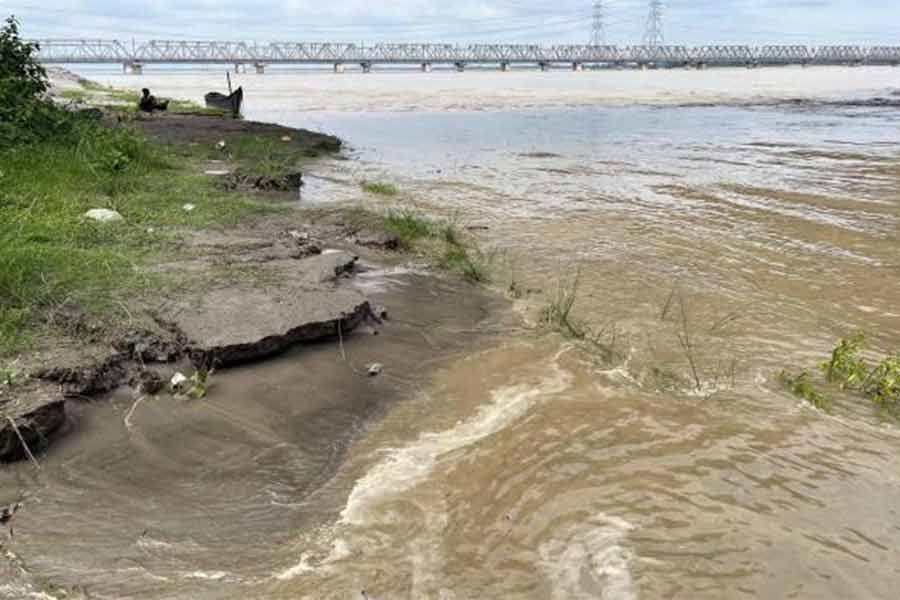 তিস্তায় লাল সর্তকতা, জলের তোরে পার ভাঙছে তিস্তার।