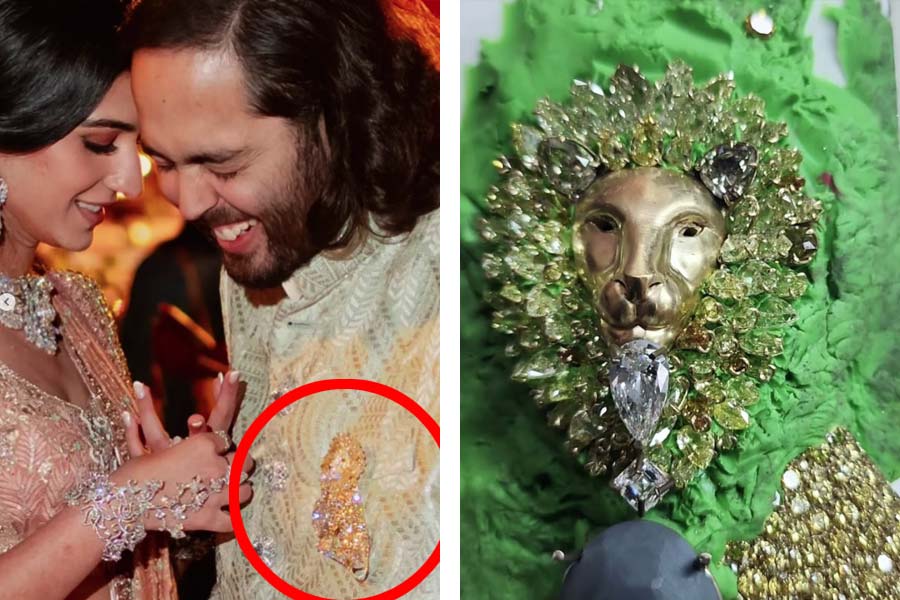 Anant Ambani wore a lion brooch during his pre-wedding celebrations that featured a 50-carat diamond