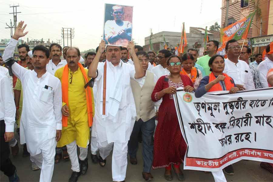 খাতড়ায় মিছিলে শুভেন্দু অধিকারী, সুভাষ সরকার।