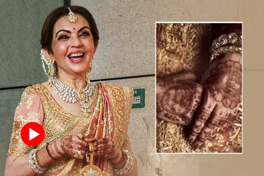 Nita Ambani displays unique mehendi featuring family names and Radha Krishna motif