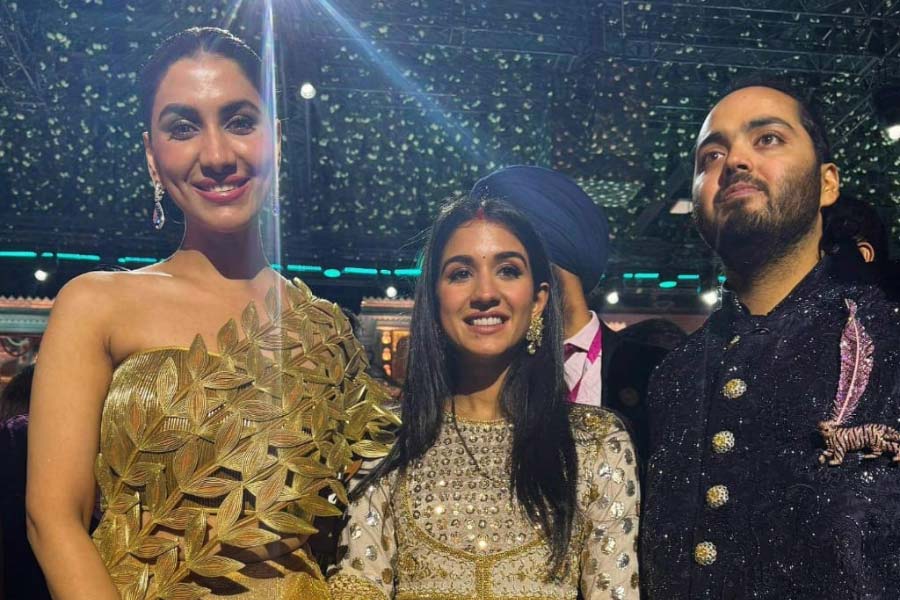 Image of Rukmini Maitra Radhika Marchant and Anant Ambani