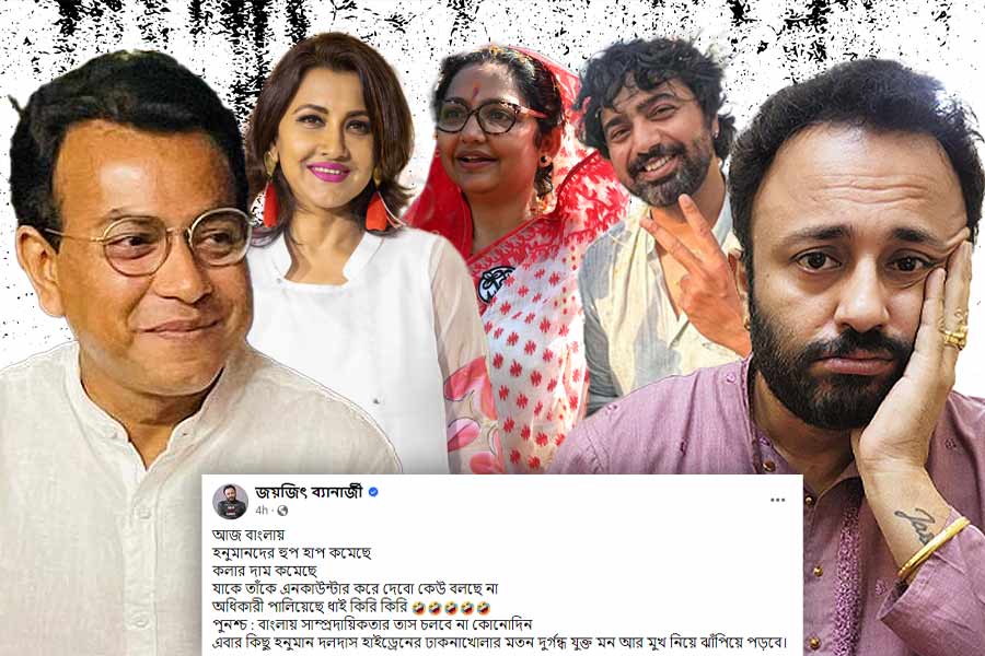 (বাঁ দিক থেকে) রুদ্রনীল ঘোষ, রচনা বন্দ্যোপাধ্যায়, জুন মাল্য, দেব, জয়জিৎ বন্দ্যোপাধ্যায়।