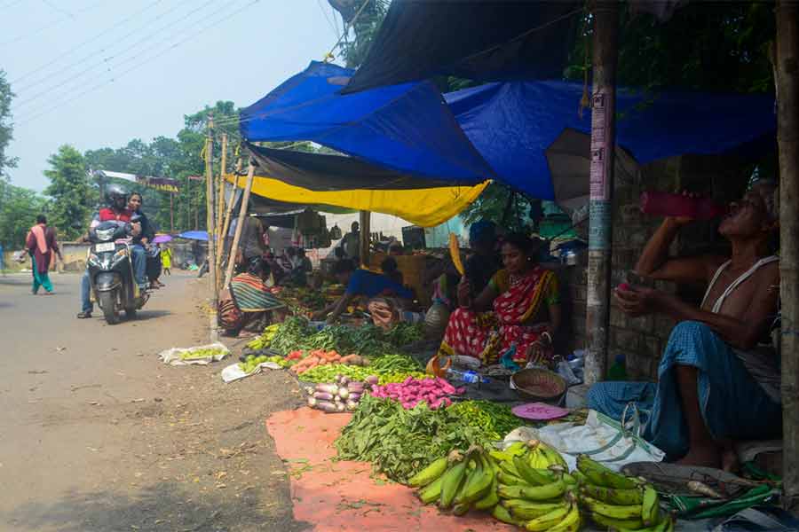 ফাঁকা সব্জির বাজার। রবিবার বারাসত কোর্টের মাঠ এলাকায়।