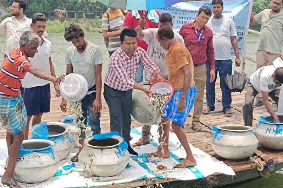 মহকুমা শাসকের উপস্থিতিতে লালবাগ সদর ঘাটে ছাড়া হল মাছের চারা।