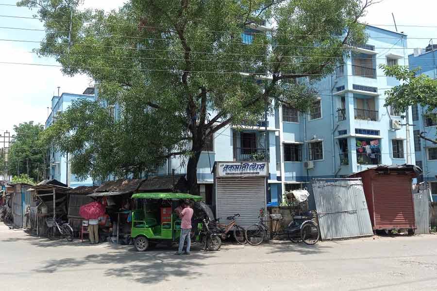 কাটোয়ায় সরকারি আবাসনের সামনে অস্থায়ী দোকান।