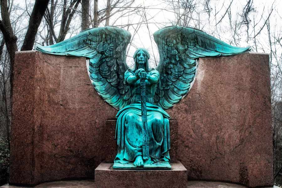 ‘The Angel Of Death Victorius’, the weeping angel of Lake view cemetery, known as the Haserot angel