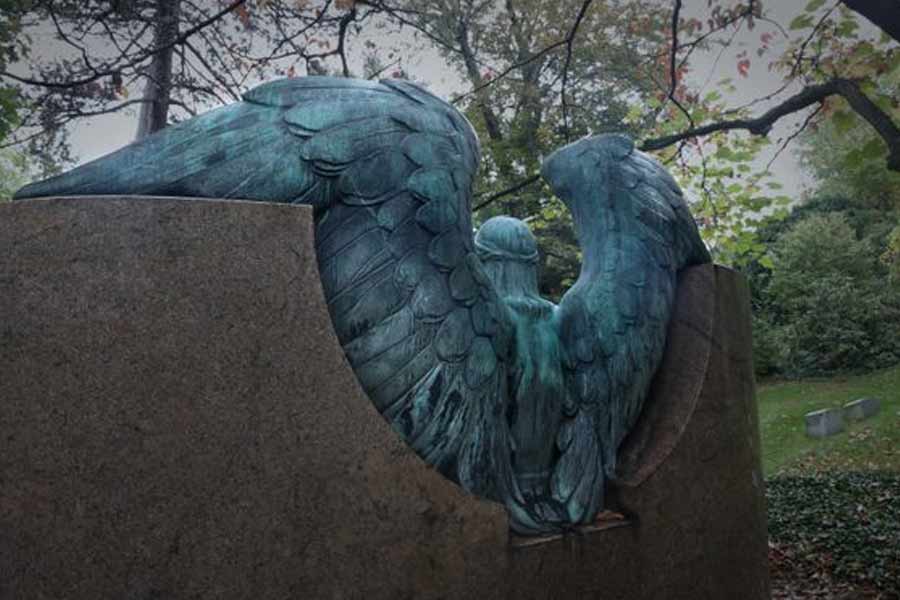 ‘The Angel Of Death Victorius’, the weeping angel of Lake view cemetery, known as the Haserot angel