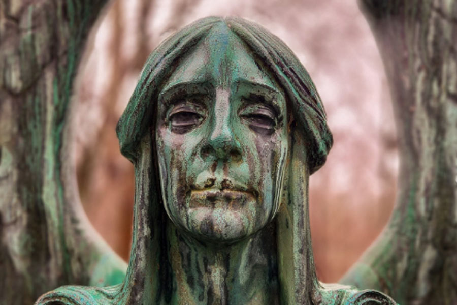 ‘The Angel Of Death Victorius’, the weeping angel of Lake view cemetery, known as the Haserot angel