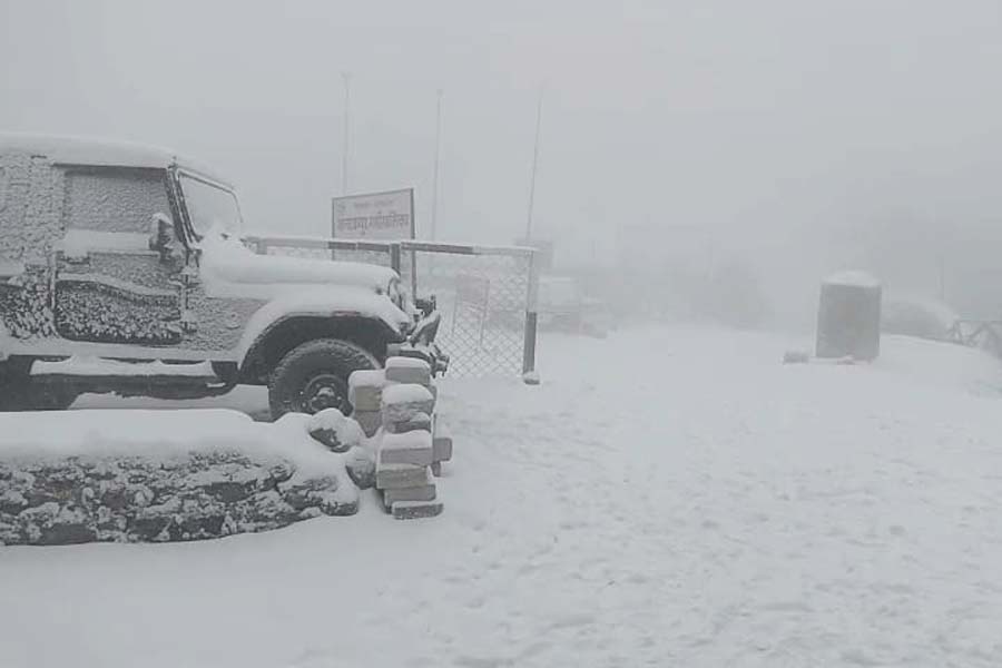 মঙ্গলবার বৃষ্টির ঝমঝম শব্দে ঘুমিয়েছিল সান্দাকফু। বুধবার সকালে ঘুম ভাঙল যেন অন্য দুনিয়ায়! সাদা বরফে ঢাকা পড়েছে চরাচর। ঝিরিঝিরি তুষারপাত তখনও অব্যাহত। বসন্তের সকাল যেন এক লহমায় টেনে নিয়ে গেল জানুয়ারির সকালে।