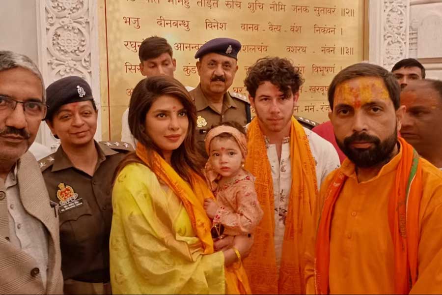 Priyanka Chopra and Nick Jonas visit Ayodhya Ram Mandir with daughter Malti Marie