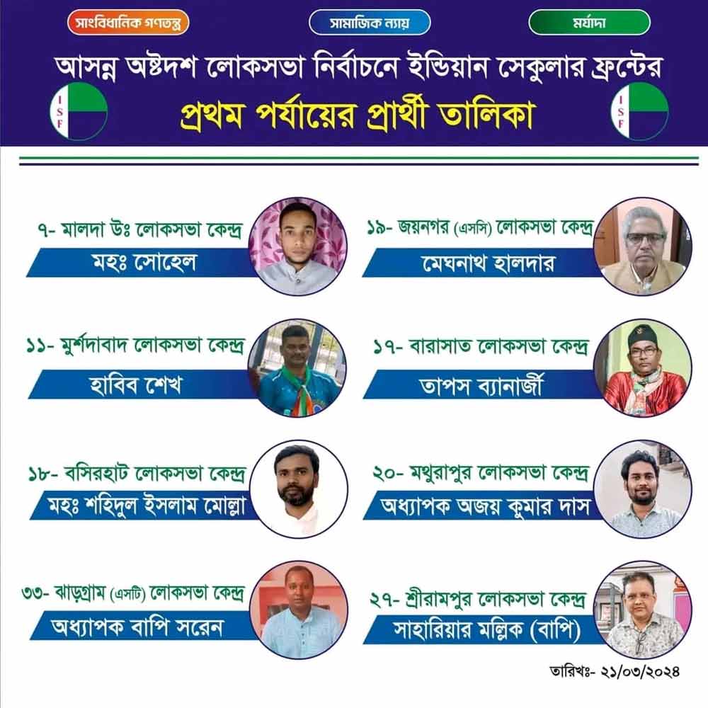 আইএসএফের প্রার্থিতালিকা।