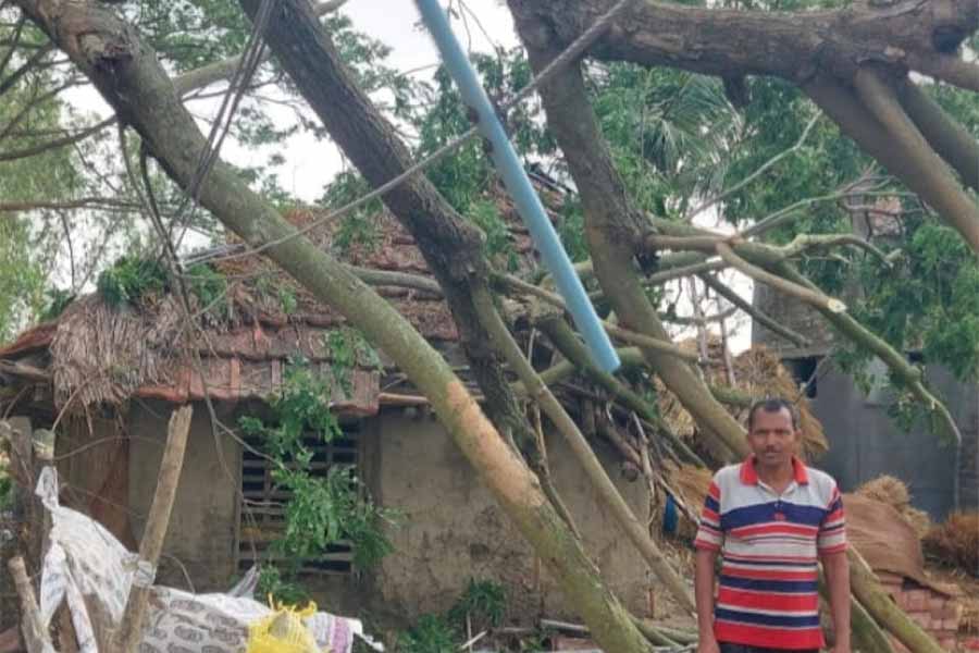 A village at Raidighi was devastated due to a sudden thunderstorm